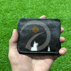 Cartera de cuero natural con pelo de vaca, delgada, hecha a mano, billetera plegable, tarjetero, cartera de cuero genuino de vaca - Product Image 1