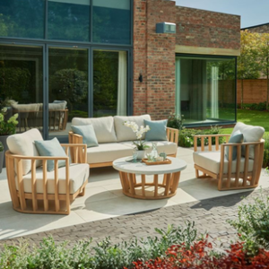 Muebles de Comedor de Exterior de Diseño Moderno con Panel de Mimbre de Madera Maciza, Capacidad para 6 Personas, Estructura de Aluminio para Uso en Patio, Vietnam - Product Image 1