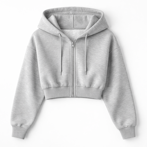 Wholesale Custom Grey <b>Cropped</b> <b>Zip</b> <b>Up</b> Hoodie for Women - OEM Manufacturer & Factory Direct Supplier - Product Image 5