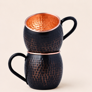 Handcrafted Copper Moscow Mule <b>Mugs</b> Set Matte Black Antique Finish with Rose <b>Gold</b> Rims Premium Hammered Drinkware for Beer - Product Image 4
