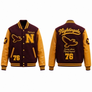 Chaqueta Bomber Varsity de Béisbol Personalizada para Hombre, de Nylon/Algodón, Cuello Redondo, Bordado Frontal, Chaqueta de Moda de Invierno - Product Image 6