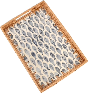 ถาดเก็บของหวายและเปลือกหอยมุก ลายปลา ทรงกลม ทรงสี่เหลี่ยม ถาดจัดระเบียบเปลือกหอยมุก - Product Image 1