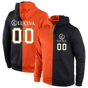 Custom Split-Color Baseball Hoodie – Personalized Orange & Black Two-Tone Athletic <b>Pullover</b> Sweatshirt - Product Image 3