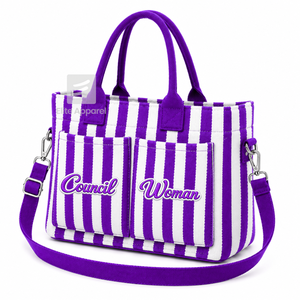 Custom National Council of Negro Women Tote bag purple and White Embroidered Logo Striped Daily Large Capacity Canvas Tote bag - Product Image 1