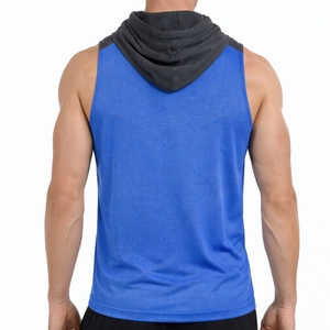 Camiseta sin mangas con capucha y cuello en V, ajuste cómodo, elástica, duradera, de color liso, mezcla de poliéster, algodón y elastano para hombre, última colección 2026 - Product Image 2