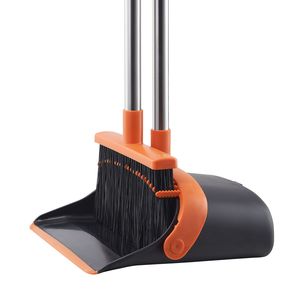 Heavy Duty Dustpan Broom Combo Self-Cleaning Teeth Metal Upright <b>Standing</b> Dust <b>Pan</b> Long Handle Hard Bristles Plastic Broom Head - Product Image 4