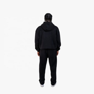 Custom Relaxed Fit Men's Black <b>Full</b> <b>Zip</b> <b>Hoodie</b> Tracksuit Set 100% Cotton Loose Fit Casual Wear Autumn Streetwear Jogging Outfit - Product Image 2