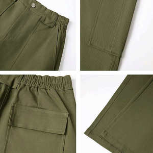 Pantalon cargo taille haute pour femme, vert olive uni, en toile, décontracté, longueur intégrale, avec poches, coupe ample, style printemps - Product Image 6