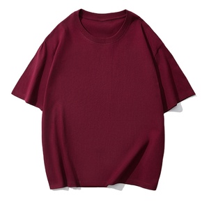 T-shirt en coton pur 230G, coupe ample, col oversize, couleur unie, tricoté, avec logo personnalisé brodé ou imprimé, pour homme. - Product Image 1