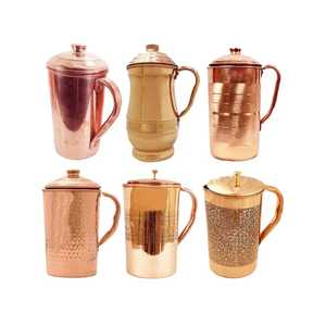 Pichet en cuivre martelé fait main avec base large et poignée, rustique, écologique, décoratif, traditionnel, en métal, pour l'eau et les boissons - Product Image 6