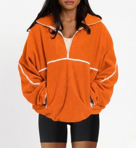 Sudadera con capucha personalizada para mujer, estilo urbano oversize, de algodón polar grueso, manga larga, con estampado serigrafiado, con cremallera, al por mayor - Product Image 1