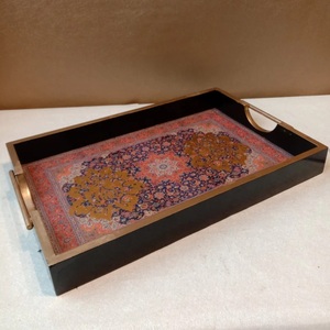 Bandeja de madera esmaltada moderna con estampado, con asa, para sala de estar, hogar, gran regalo, venta al por mayor - Product Image 1