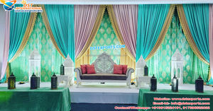 Peacock Theme Backdrop for Engagement Stage Trending Stage Backdrop & White Lacing Beautiful Wedding Backdrop in Peacock Design - Product Image 5