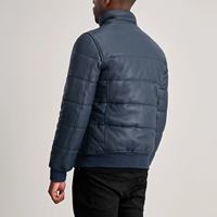 Blouson d'hiver pour homme en cuir PU matelassé, col montant, fermeture éclair, coupe-vent, décontracté, coupe ajustée, couleur unie, rembourrage épais