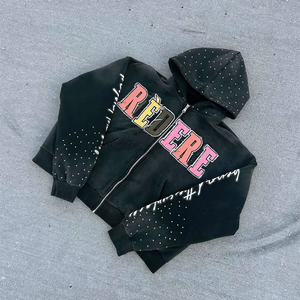 Sudadera Negra con Cierre para Hombre, con Estampado de Letras Coloridas y Diseño de Escritura en las Mangas, Ropa Casual de Otoño - Product Image 2