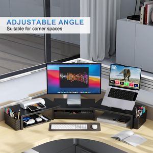 ที่จัดระเบียบโต๊ะทำงานสีดำพร้อมลิ้นชักและที่ใส่ปากกา 2 ช่อง แท่นวางจอคอมพิวเตอร์แบบสองจอ ชั้นวางบนโต๊ะ แท่นวางจอคอมพิวเตอร์ - Product Image 4