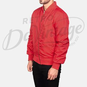 Chaqueta Bomber Roja Personalizada para Hombre, Ligera, de Nailon Satinado, Cortavientos, Corte Ajustado, Estilo Béisbol, Casual, Streetwear - Product Image 6