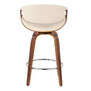 Symphony 26 \ "Set moderno sgabello da banco a altezza fissa della metà del secolo 2 mobili girevoli in legno di noce per sala da pranzo in finta pelle crema - Product Image 5