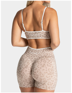 Ensemble de yoga pour femmes à imprimé léopard, spandex, polyester, leggings taille haute longueur intégrale, haut court, deux pièces, sans couture, extensible, vêtements de sport - Product Image 4