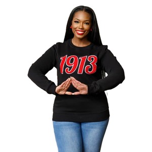 Sweat-shirt à col rond en chenille avec logo frontal 1913, noir, en molleton premium 100% coton, vêtement de sororité grec DST Delta, haut décontracté d'hiver - Product Image 1