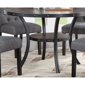 Tavolo da Pranzo Rotondo in Legno Naturale con Borchie Decorative e Ripiano Portaoggetti, Pezzo Unico per Sala da Pranzo - Product Image 2