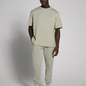 T-shirt Homme Col Rond en Coton Épais Coupe Ample Épaules Tombantes Uni Décontracté Style Urbain Été - Product Image 2