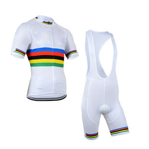 Conjunto de Jersey y Culotte de Ciclismo Profesional Personalizado 2026 para Hombre y Mujer – Uniforme Transpirable de Poliéster para Bicicleta de Montaña y Carretera con Franja Arcoíris - Product Image 1