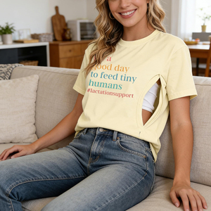 Hauts d'allaitement pour femmes enceintes, superposés, faciles à porter pour l'allaitement, col rond, manches courtes, 100% coton, écologiques, pour la grossesse - Product Image 4