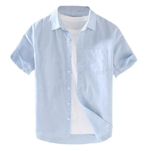 Chemise d'été en lin à manches courtes pour homme, décontractée, en coton et lin fin, à demi-manches, vente en gros - Product Image 6