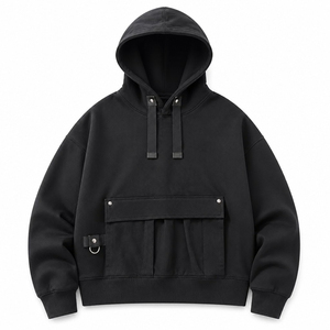 เสื้อฮู้ดดี้ผู้ชายทรงโอเวอร์ไซส์แบบครอป ผ้าฟลีซบุซับใน 480GSM 70% ผ้าฝ้าย 30% โพลีเอสเตอร์  ปักโลโก้ตามแบบ OEM พร้อมงานพิมพ์นูน - Product Image 1