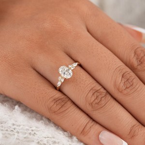 Floral 1.01CT Oval Cut Diamond Cluster <b>Ring</b> Lab Grown 14K Yellow Gold Wedding Bridal Promise Gift For Party Charms - Product Image 5