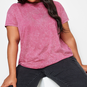 T-shirts délavés à l'acide pour femmes en gros à bas prix, T-shirts délavés à l'acide pour femmes coupe ample avec logo personnalisé en gros, T-shirts en grande quantité - Product Image 4