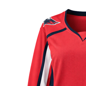 Camiseta de Hockey sobre Hielo para Mujer, Estilo Equipo Azul Marino, Blanco y Rojo, Transpirable, Deportiva, Manga Larga, Uniforme de Alto Rendimiento - Product Image 6