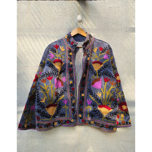 Women's Embroidered Suzani Bomber <b>Jacket</b> Floral <b>Pattern</b> Cotton Blend Short Sleeve Vintage Boho Outerwear New Velvet gift for her - Product Image 1