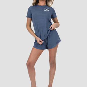 Ensemble décontracté deux pièces en coton pour femme : haut à manches courtes et short, col en V, service OEM - Product Image 2