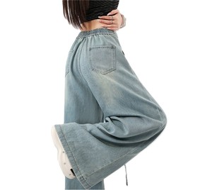 Jean ample taille haute pour femme, coupe palazzo, respirant, écoresponsable, avec cordon de serrage, style vintage Y2K streetwear - Product Image 2