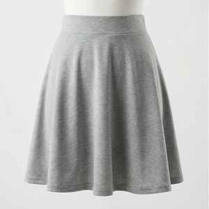 Women A-Line Mini <b>Skirt</b> Solid Gray <b>Elastic</b> Waist Knitted Cotton Spandex Casual Wear All Seasons - Product Image 1