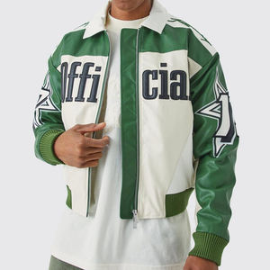 แจ็คเก็ตนักแข่งรถนาสคาร์หนังแท้สไตล์วินเทจสั่งทำพิเศษสำหรับผู้ชาย ปักลายด้วยไหมเชนีล กันน้ำได้ - Product Image 1