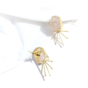 Boucles d'oreilles clous en quartz rose pour femme, plaquées or, pour mariage, fiançailles, fête, cadeau - Product Image 3