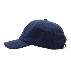 Fabricant de chapeaux – Faible MOQ – Vente en gros – Casquette bleu marine en mélange de laine, matériau non structuré, visière incurvée, style « Dad Hat » avec sangle en cuir - Product Image 5