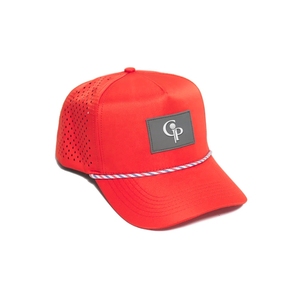 OEM Factory Breathable Quick Dry Sweat Wicking Rope Golf Hats 5 Panel <b>Back</b> Buckle Custom Rubber PVC <b>Patch</b> Logo Curved Brim Cap - Product Image 2