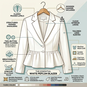 Blazer Peplum Blanco para Mujer Delta Sigma de la Hermandad Masónica Griega, Manga Larga, Color Sólido, Tejido de Poliéster - Product Image 5