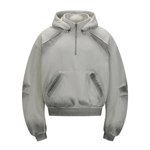 Sudadera con Capucha y Media Cremallera para Hombre, Talla Grande, Color Sólido, Felpa Francesa, Transpirable, Informal, para Otoño - Product Image 1