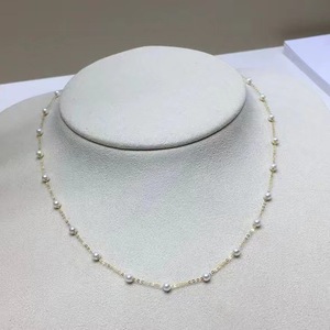 "18K Gold Starry Freshwater Pearl Necklace 3-4mm Beads Collarbone Chain 20 Round <b>Bright</b> <b>Light</b> Women's Luxury" - Product Image 1
