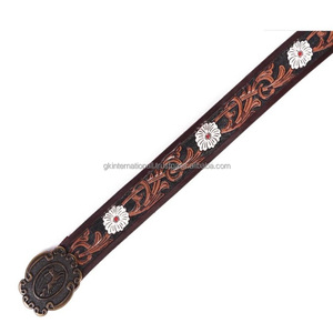 Ceinture en cuir véritable de style vintage, sculptée à la main avec des motifs floraux, unisexe, avec boucle de créateur - Product Image 4