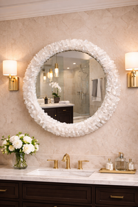 Espejo de Pared LED de Cristal de Selenita de Lujo, Espejo de Baño Moderno Hecho a Mano con Piedra Natural, Espejo Decorativo de Pared para el Hogar - Product Image 2