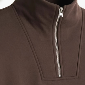 Sweat-shirt unisexe à col montant et fermeture éclair - Pull marron polyvalent pour toutes les saisons - Product Image 1