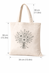 Bolsa de Mano Ecológica de Lona de Algodón con Estampado Floral Negro, Reutilizable para Compras - Product Image 3