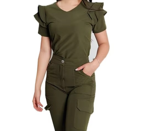 Conjunto de Uniformes Médicos Unisex de Alta Calidad al por Mayor, Spandex/Poliéster, Cómodo, Cuello en V, Manga Corta, Pantalones, Uniforme de Enfermera - Product Image 1