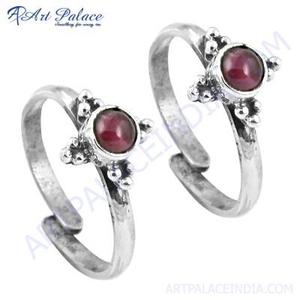 Art Palace 925 Silver Ruby <b>Toe</b> <b>Rings</b> Vintage Flower Design Bezel Setting Unisex Everyday Wear - Product Image 3